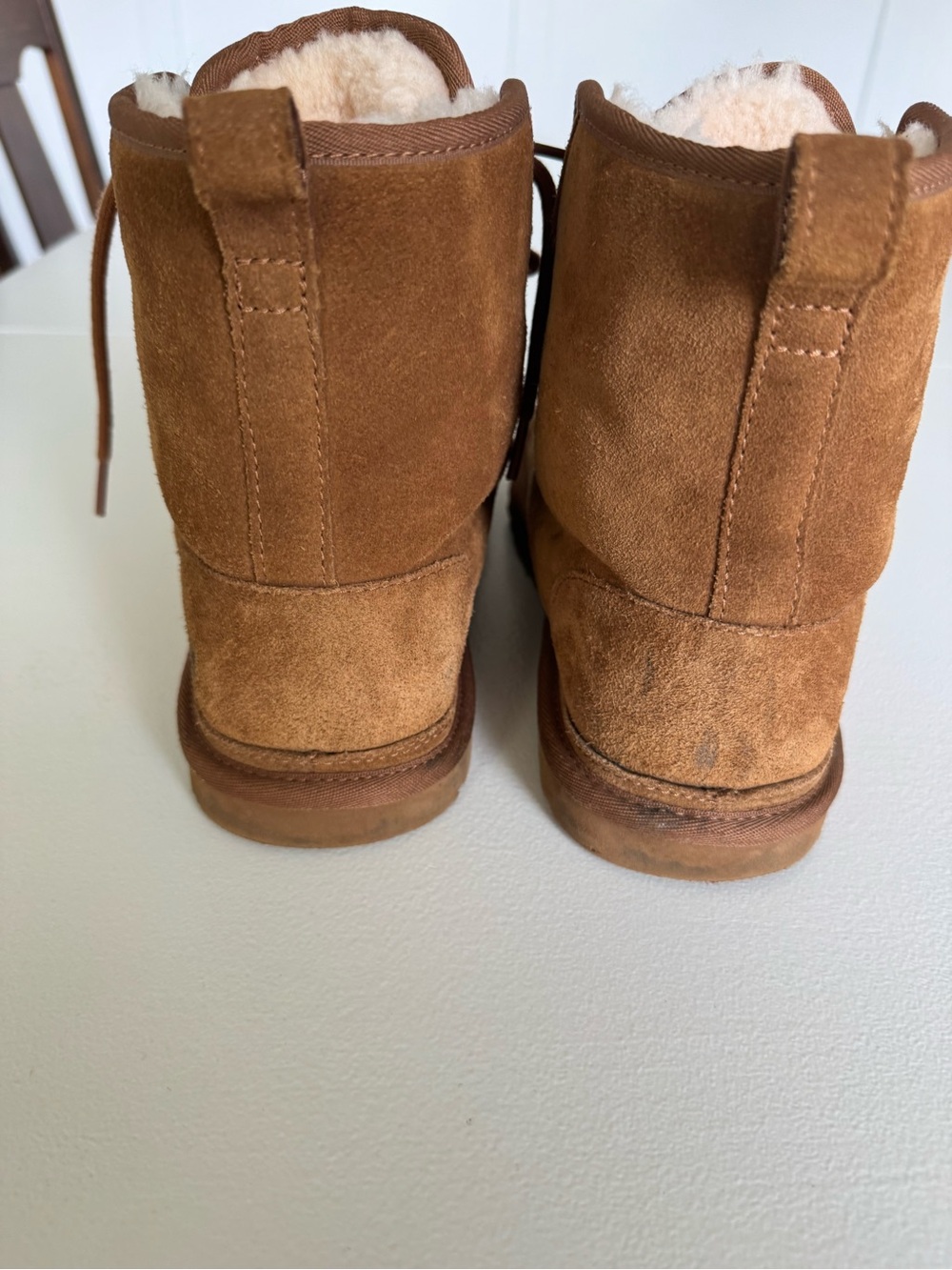 UGG Harkley Chestnut Shearling Lined 1016472 Sheepskin Mid Top Lace Casual Boots - Picture 6 of 13